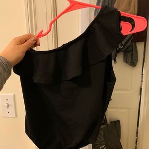 Black one shoulder ruffle bodysuit